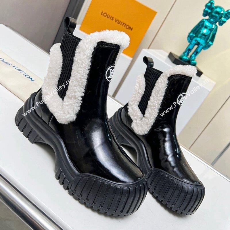 Louis Vuitton Ruby Ankle Boots in Shiny Leather and Wool Black 2023 LV101204 (MD-231012118)