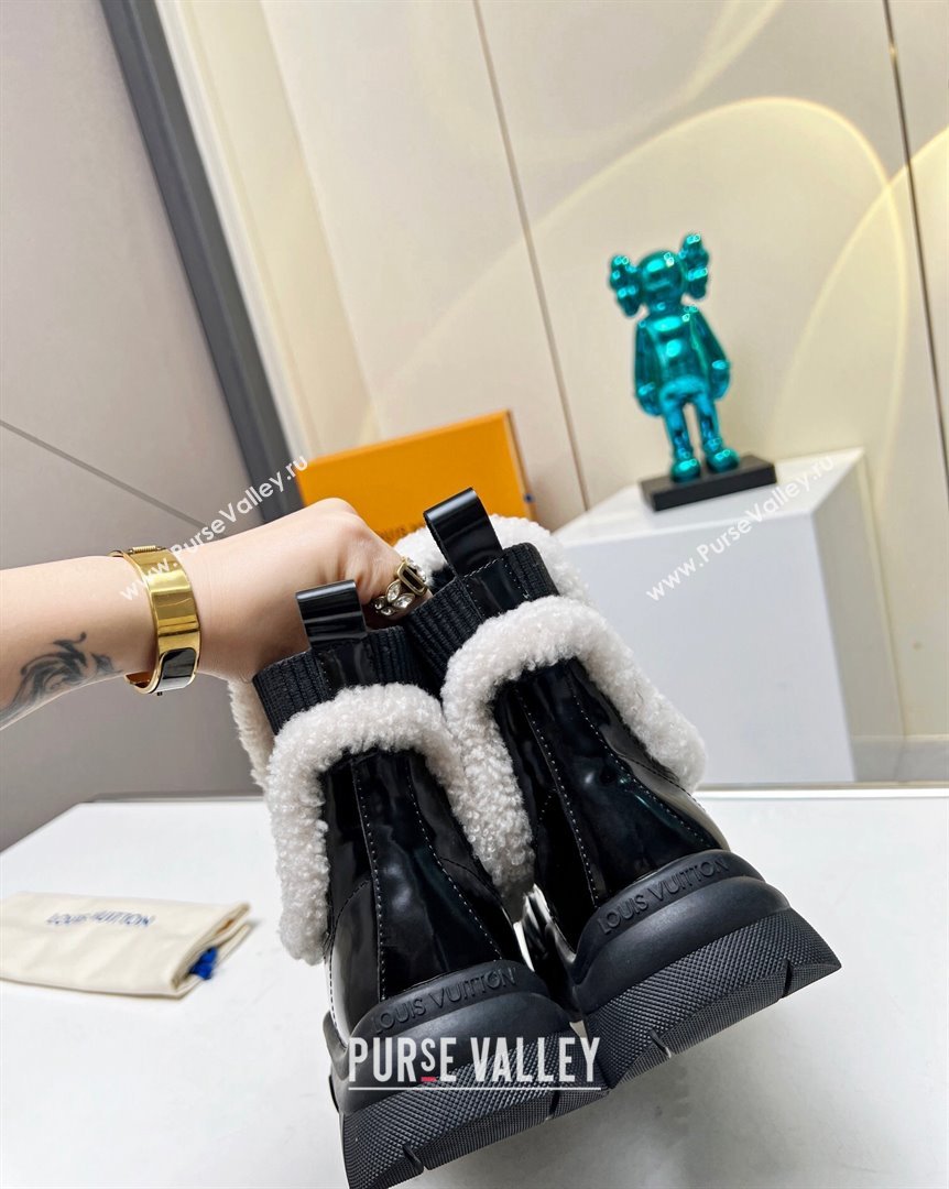 Louis Vuitton Ruby Ankle Boots in Shiny Leather and Wool Black 2023 LV101204 (MD-231012118)