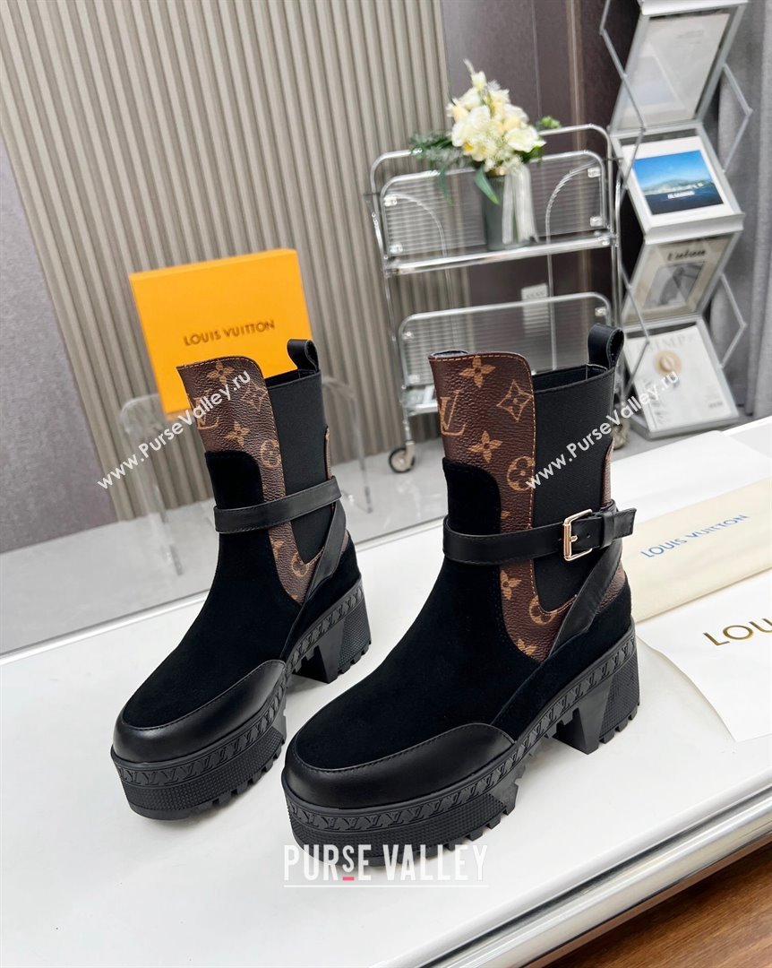 Louis Vuitton Laureate Platform Desert Ankle Boot with Buckle Strap Black/Monogram 2023 1ACAAE (MD-231012123)