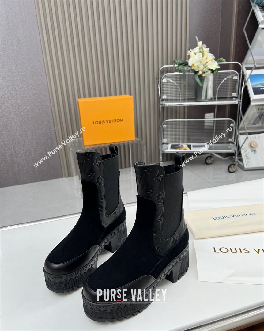 Louis Vuitton Laureate Platform Chelsea Ankle Boot Black Suede and Leather 2023 1AC7WU (MD-231012126)