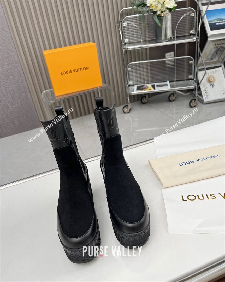 Louis Vuitton Laureate Platform Chelsea Ankle Boot Black Suede and Leather 2023 1AC7WU (MD-231012126)