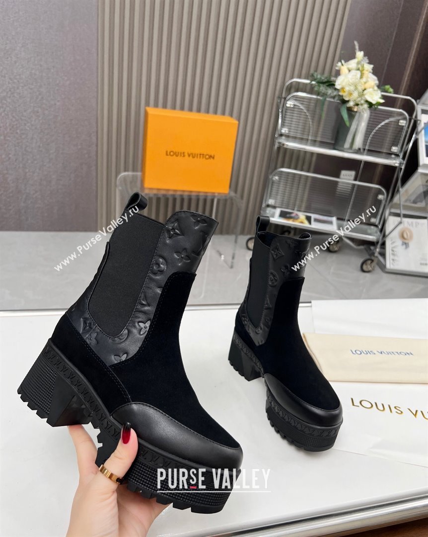 Louis Vuitton Laureate Platform Chelsea Ankle Boot Black Suede and Leather 2023 1AC7WU (MD-231012126)