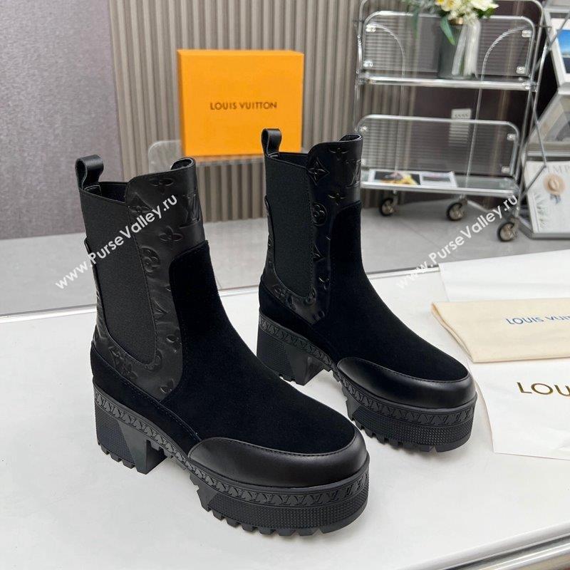 Louis Vuitton Laureate Platform Chelsea Ankle Boot Black Suede and Leather 2023 1AC7WU (MD-231012126)