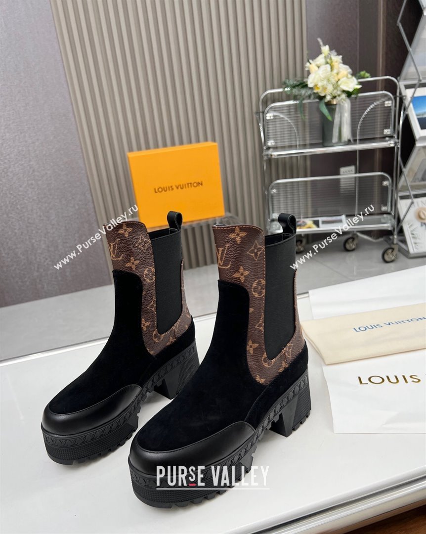 Louis Vuitton Laureate Platform Chelsea Ankle Boot Black Suede and Monogram 2023 1AC7WU (MD-231012127)
