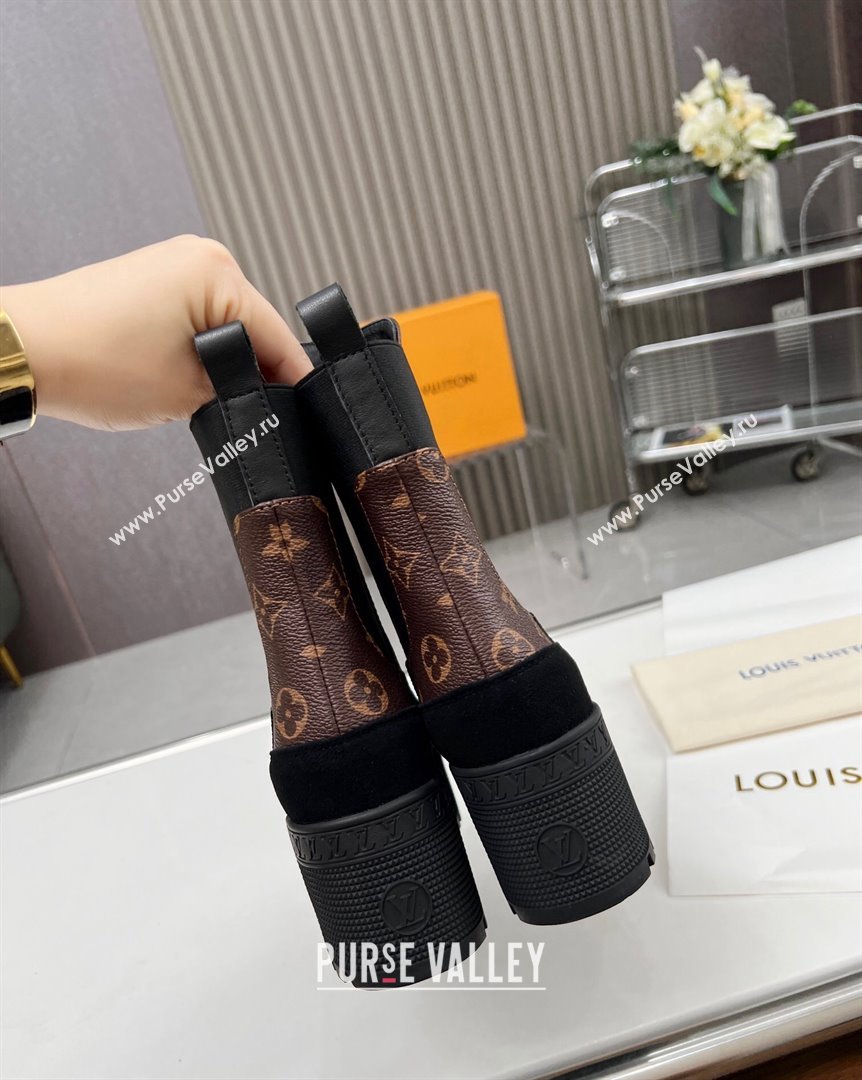 Louis Vuitton Laureate Platform Chelsea Ankle Boot Black Suede and Monogram 2023 1AC7WU (MD-231012127)