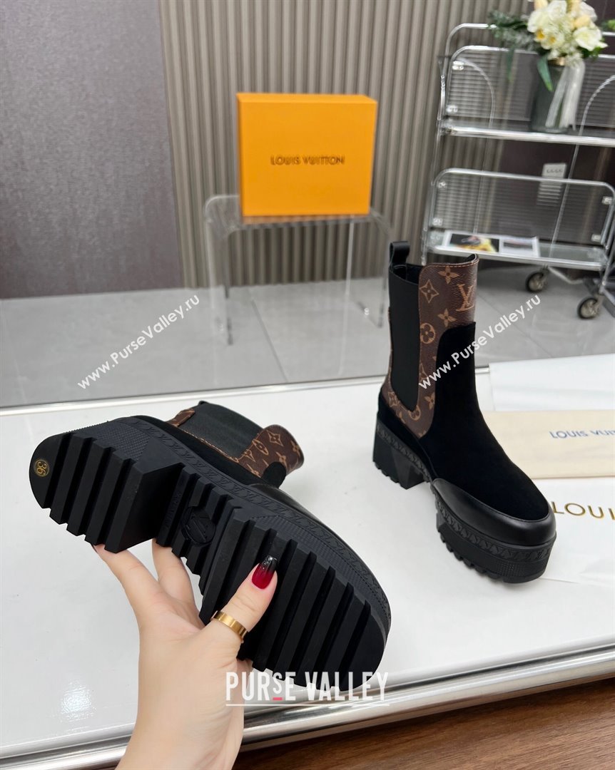 Louis Vuitton Laureate Platform Chelsea Ankle Boot Black Suede and Monogram 2023 1AC7WU (MD-231012127)