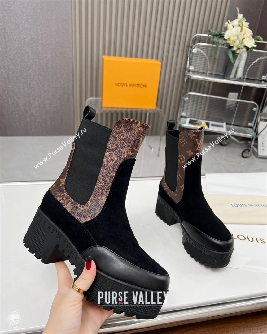 Louis Vuitton Laureate Platform Chelsea Ankle Boot Black Suede and Monogram 2023 1AC7WU (MD-231012127)