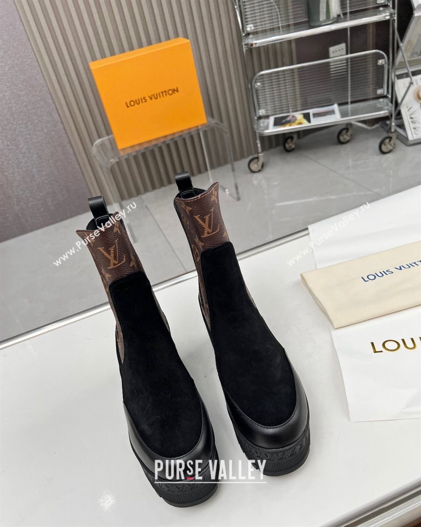 Louis Vuitton Laureate Platform Chelsea Ankle Boot Black Suede and Monogram 2023 1AC7WU (MD-231012127)