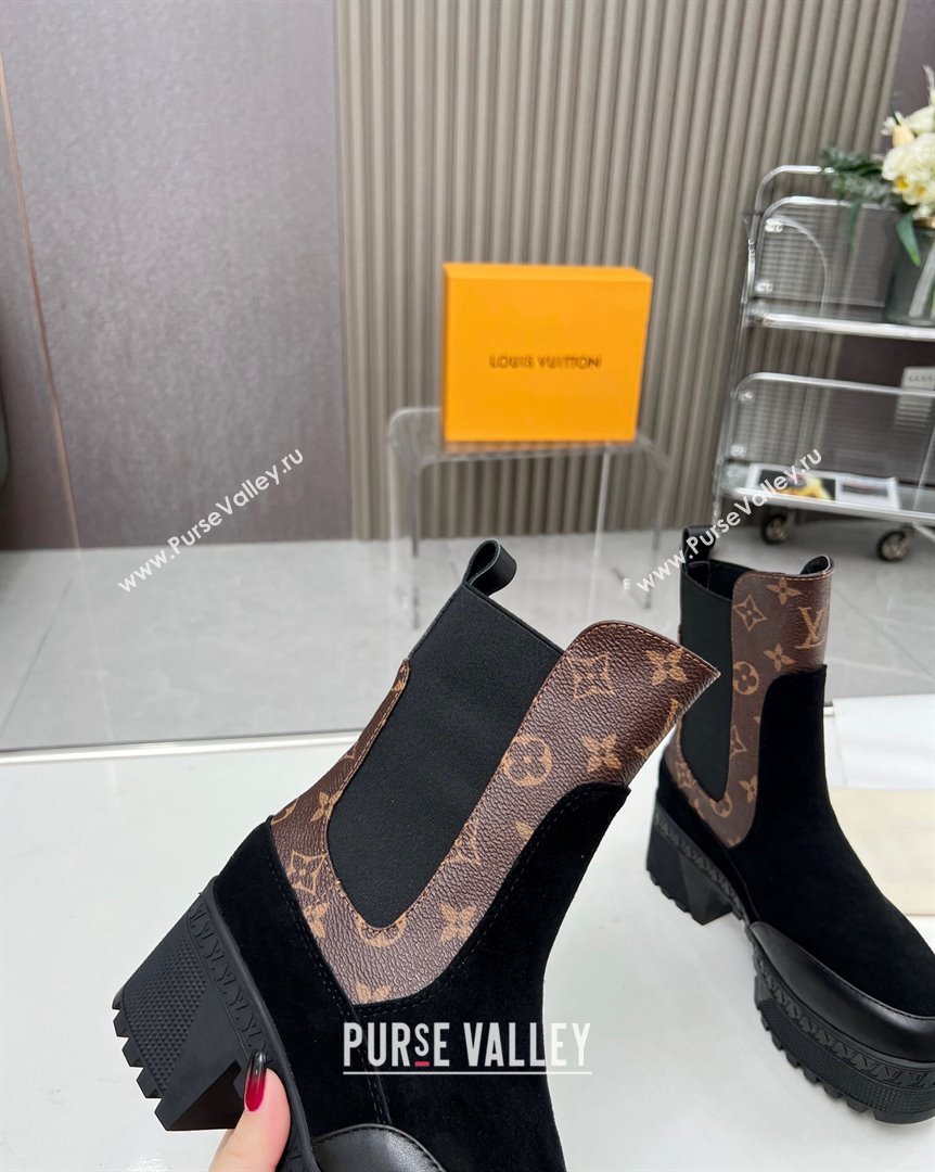 Louis Vuitton Laureate Platform Chelsea Ankle Boot Black Suede and Monogram 2023 1AC7WU (MD-231012127)