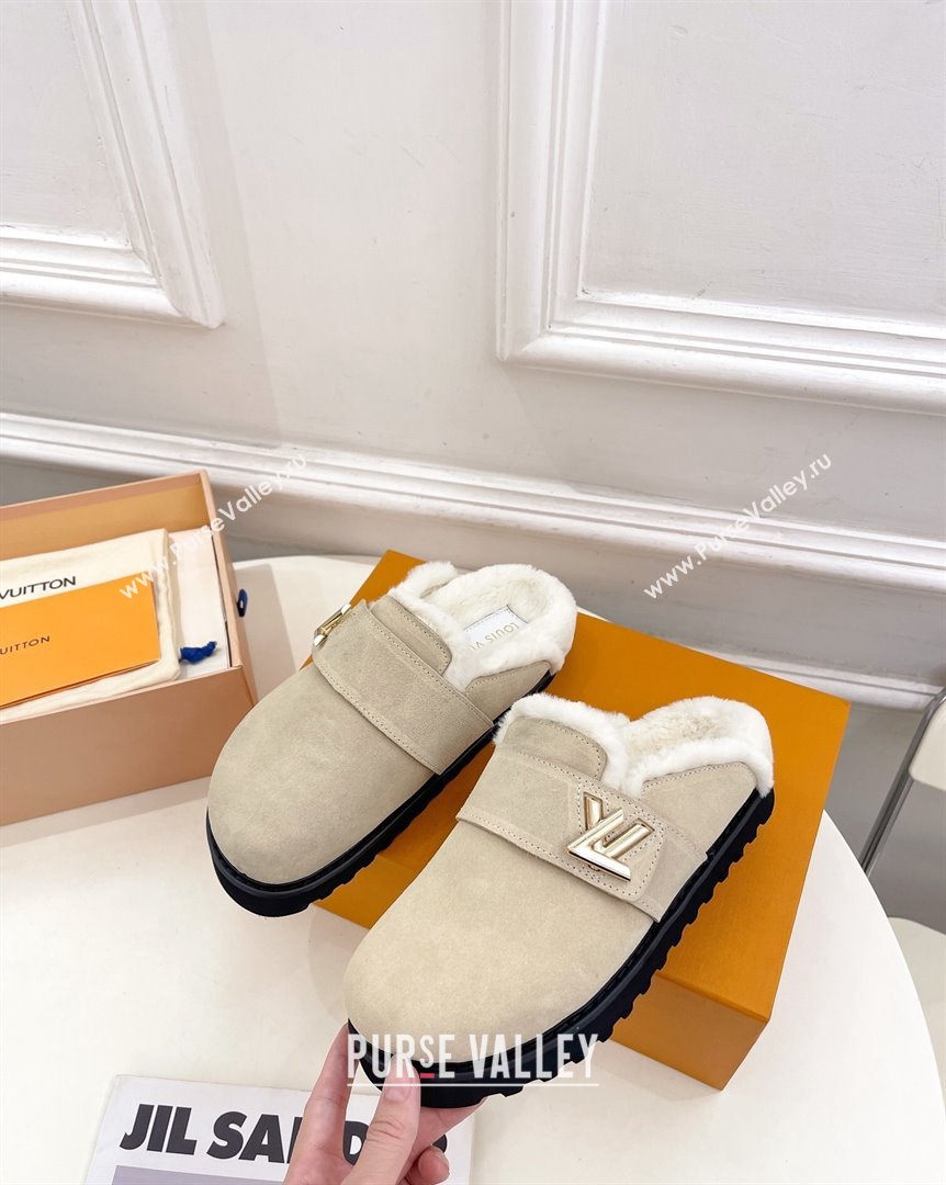 Louis Vuitton LV Cosy Flat Comfort Clog Mules in Suede Light Beige 2023 1AC6Z3 (MD-231012136)