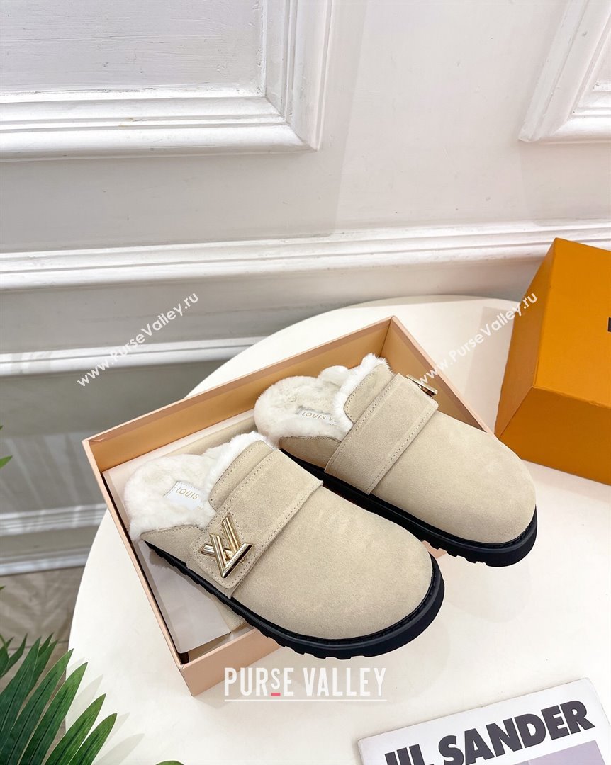 Louis Vuitton LV Cosy Flat Comfort Clog Mules in Suede Light Beige 2023 1AC6Z3 (MD-231012136)