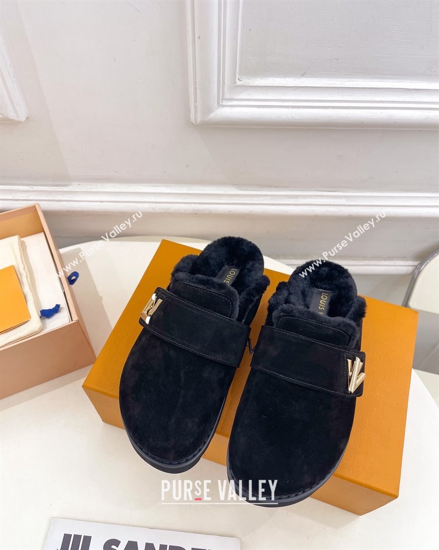 Louis Vuitton LV Cosy Flat Comfort Clog Mules in Suede Black 2023 1AC6Z3 (MD-231012137)