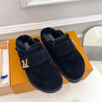 Louis Vuitton LV Cosy Flat Comfort Clog Mules in Suede Black 2023 1AC6Z3 (MD-231012137)