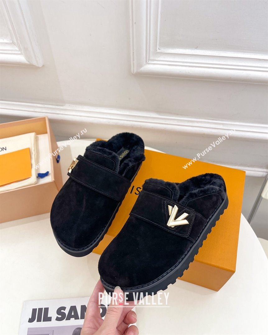 Louis Vuitton LV Cosy Flat Comfort Clog Mules in Suede Black 2023 1AC6Z3 (MD-231012137)