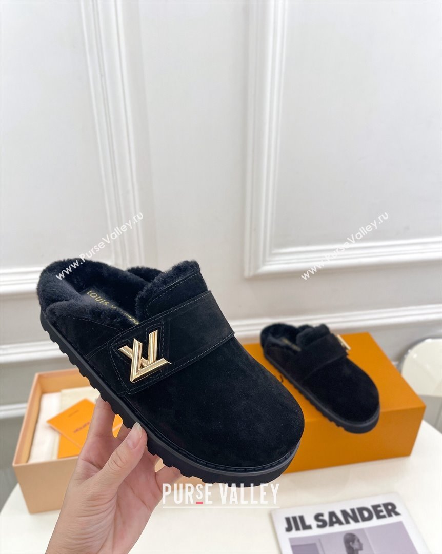 Louis Vuitton LV Cosy Flat Comfort Clog Mules in Suede Black 2023 1AC6Z3 (MD-231012137)