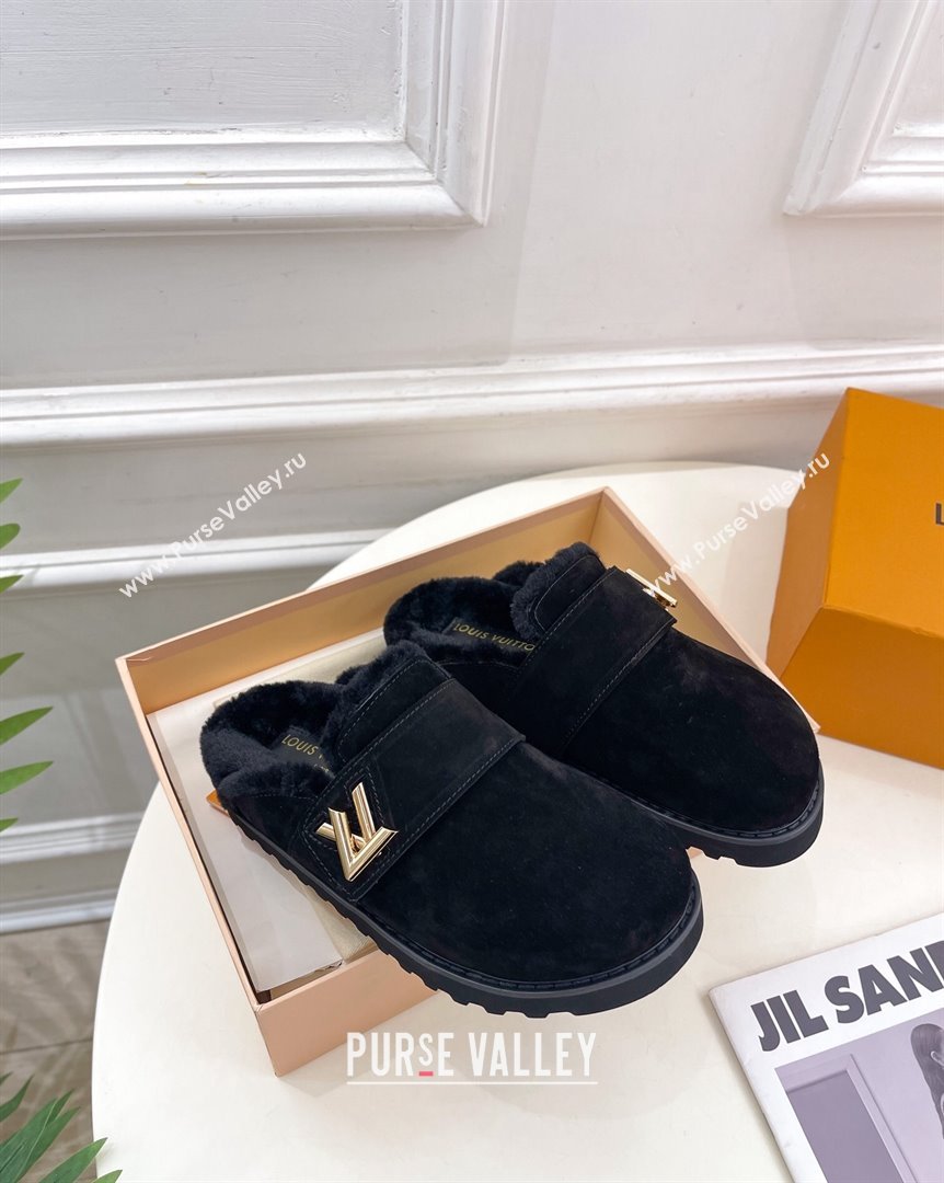 Louis Vuitton LV Cosy Flat Comfort Clog Mules in Suede Black 2023 1AC6Z3 (MD-231012137)