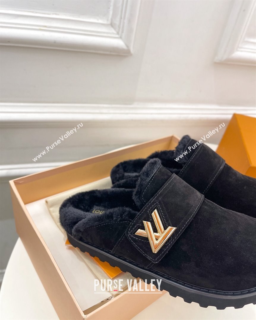 Louis Vuitton LV Cosy Flat Comfort Clog Mules in Suede Black 2023 1AC6Z3 (MD-231012137)