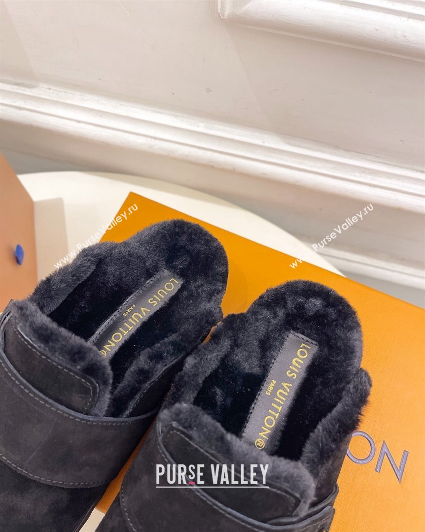 Louis Vuitton LV Cosy Flat Comfort Clog Mules in Suede Black 2023 1AC6Z3 (MD-231012137)