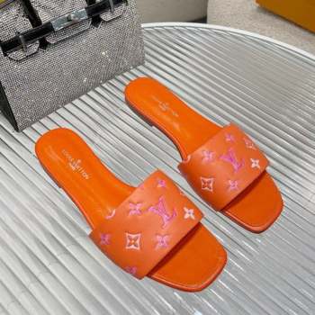 Louis Vuitton Revival Flat Slide Sandals in Monogram Leather Orange 2023 1ABPEC (MD-231012144)