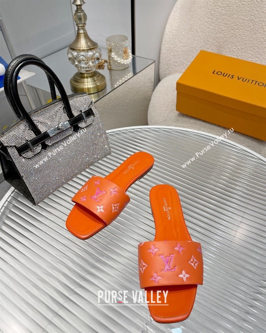 Louis Vuitton Revival Flat Slide Sandals in Monogram Leather Orange 2023 1ABPEC (MD-231012144)