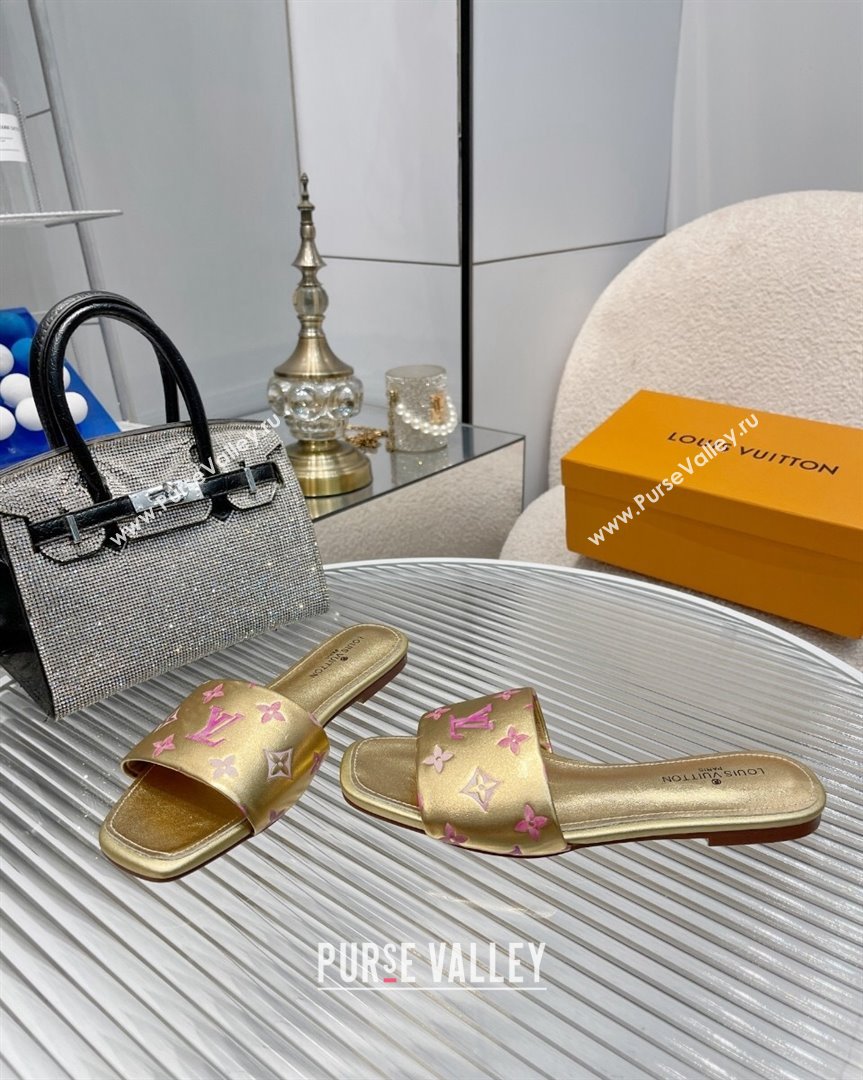 Louis Vuitton Revival Flat Slide Sandals in Monogram Leather Gold 2023 1ABPEC (MD-231012145)