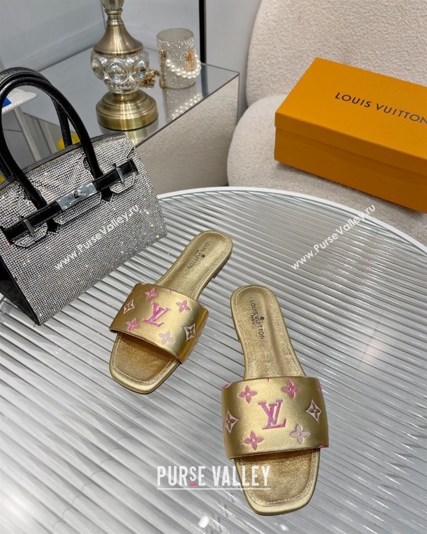 Louis Vuitton Revival Flat Slide Sandals in Monogram Leather Gold 2023 1ABPEC (MD-231012145)