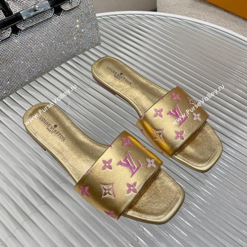 Louis Vuitton Revival Flat Slide Sandals in Monogram Leather Gold 2023 1ABPEC (MD-231012145)