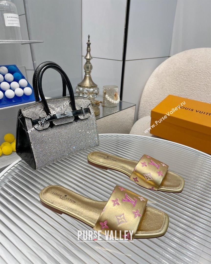 Louis Vuitton Revival Flat Slide Sandals in Monogram Leather Gold 2023 1ABPEC (MD-231012145)