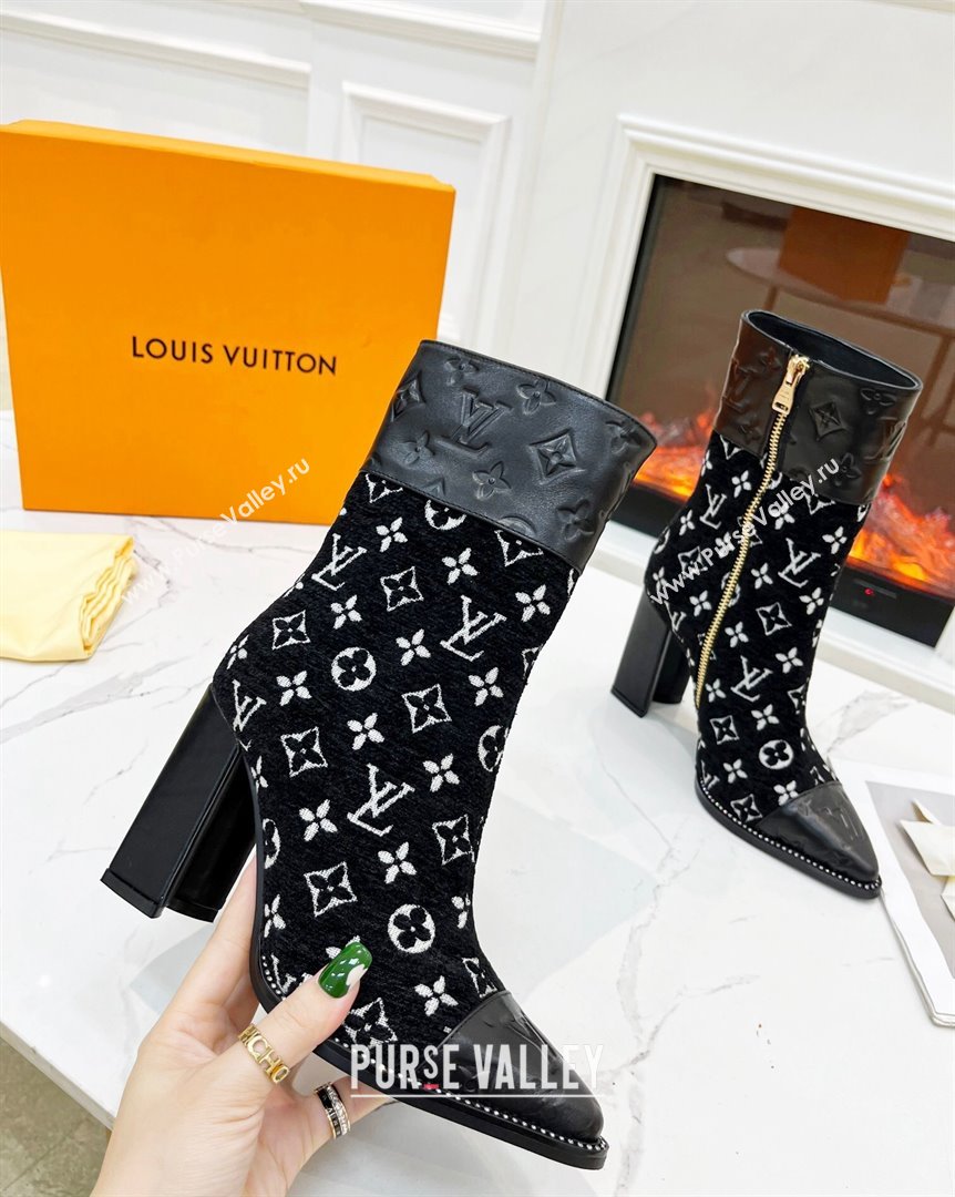 Louis Vuitton Monogram Leather and Velvet Ankle Boots 9.5cm Black 2023 LV101201 (MD-231012106)