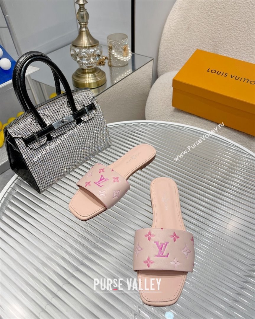 Louis Vuitton Revival Flat Slide Sandals in Monogram Leather Light Pink 2023 1ABPEC (MD-231012146)