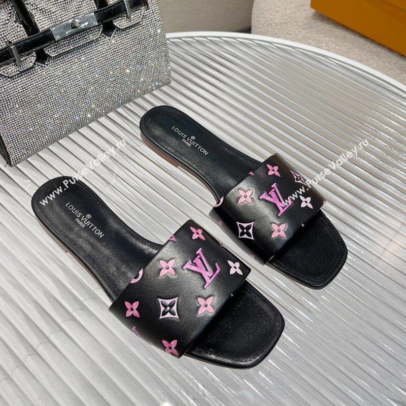 Louis Vuitton Revival Flat Slide Sandals in Monogram Leather Black 2023 1ABPEC (MD-231012147)