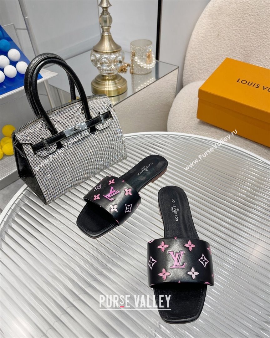 Louis Vuitton Revival Flat Slide Sandals in Monogram Leather Black 2023 1ABPEC (MD-231012147)