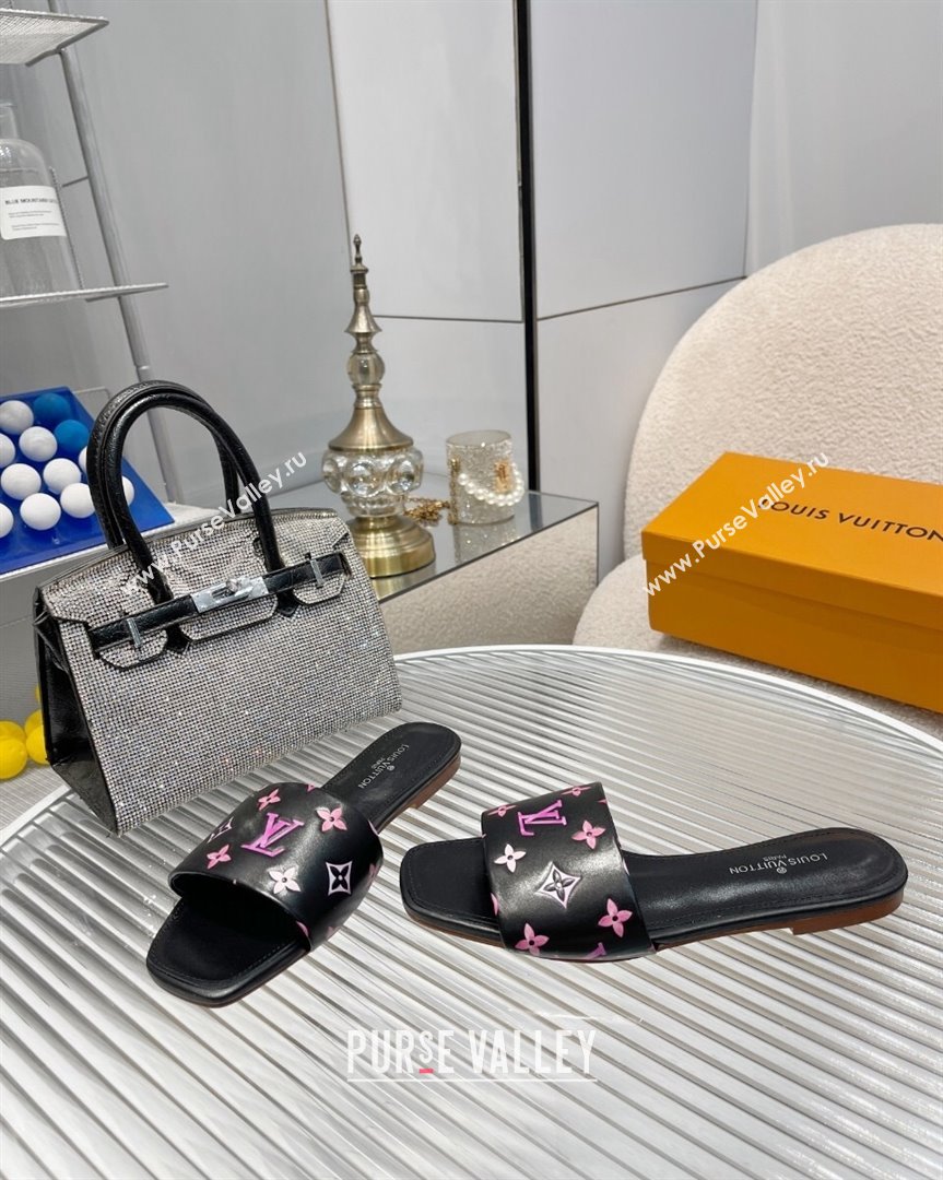 Louis Vuitton Revival Flat Slide Sandals in Monogram Leather Black 2023 1ABPEC (MD-231012147)