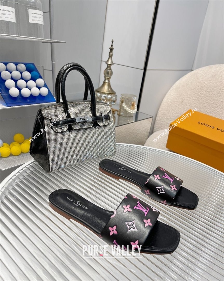 Louis Vuitton Revival Flat Slide Sandals in Monogram Leather Black 2023 1ABPEC (MD-231012147)