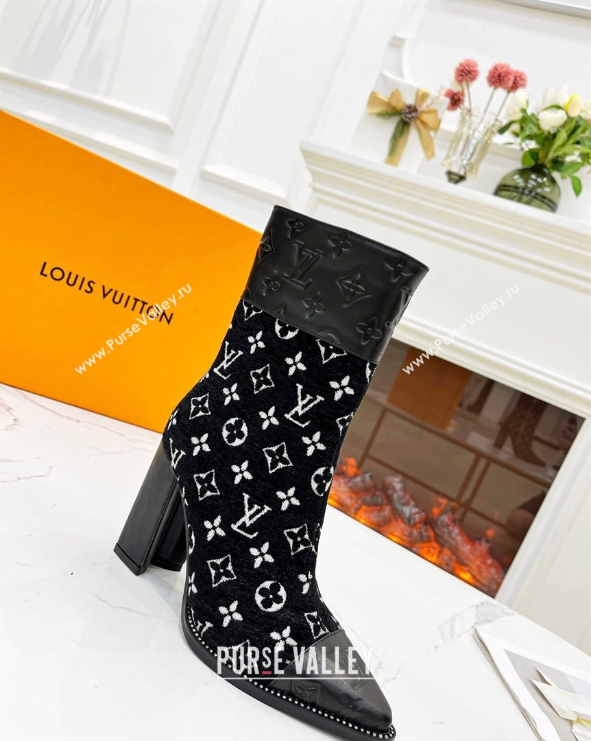 Louis Vuitton Monogram Leather and Velvet Ankle Boots 9.5cm Black 2023 LV101201 (MD-231012106)