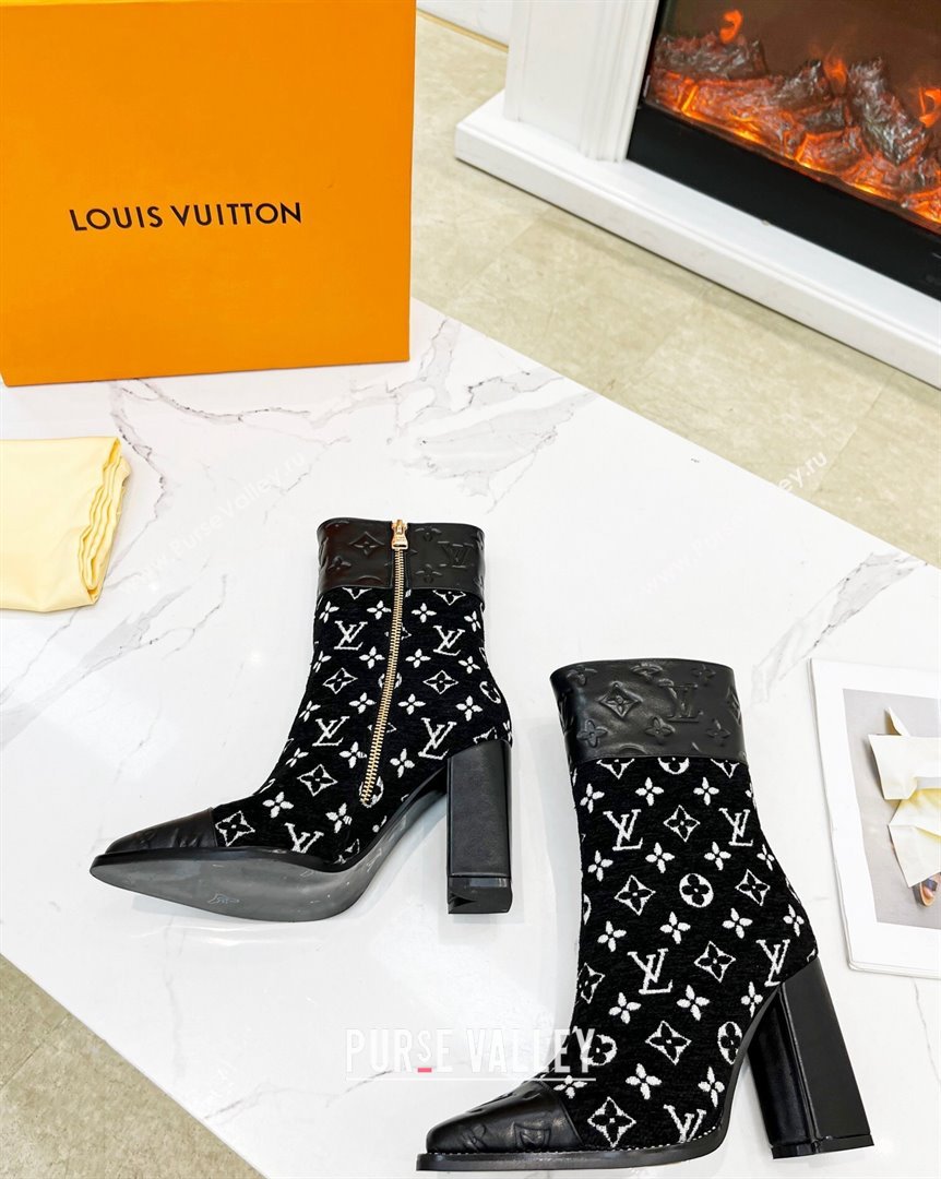 Louis Vuitton Monogram Leather and Velvet Ankle Boots 9.5cm Black 2023 LV101201 (MD-231012106)