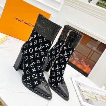 Louis Vuitton Monogram Leather and Velvet Ankle Boots 9.5cm Black 2023 LV101201 (MD-231012106)