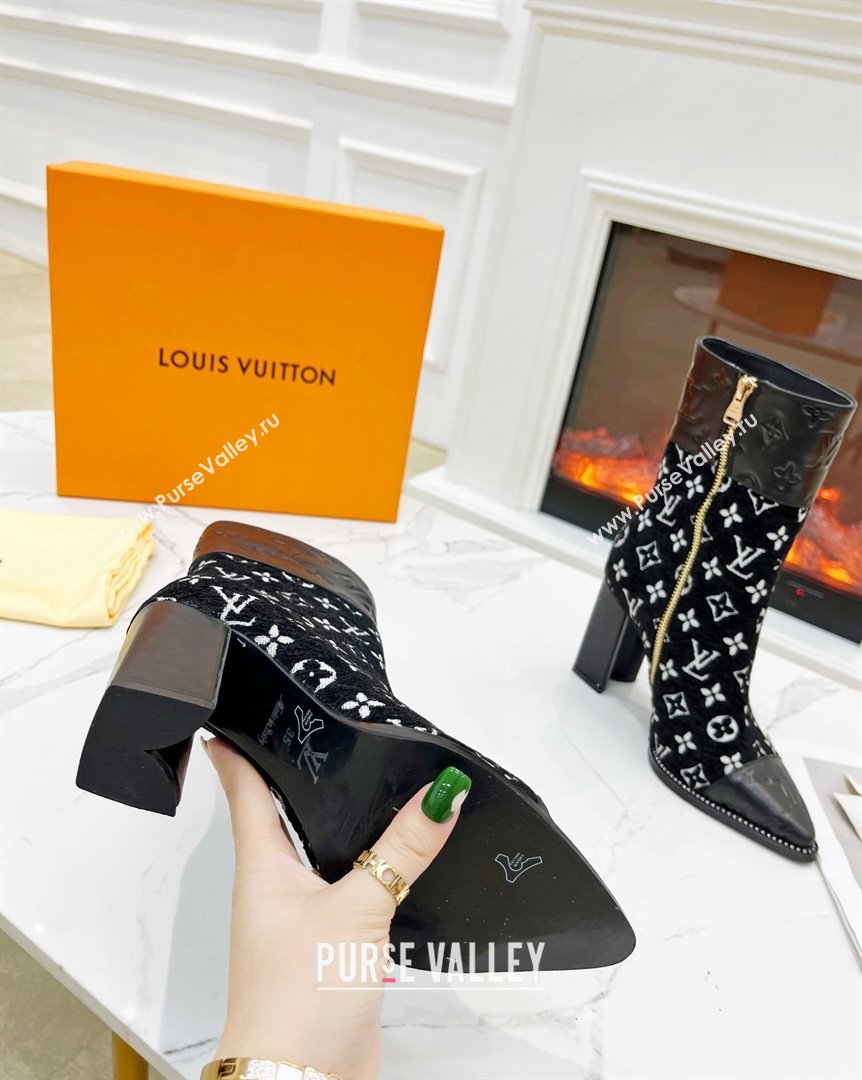 Louis Vuitton Monogram Leather and Velvet Ankle Boots 9.5cm Black 2023 LV101201 (MD-231012106)