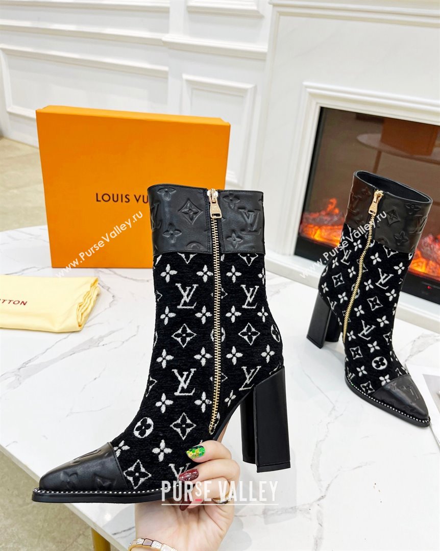 Louis Vuitton Monogram Leather and Velvet Ankle Boots 9.5cm Black 2023 LV101201 (MD-231012106)