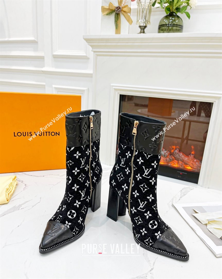 Louis Vuitton Monogram Leather and Velvet Ankle Boots 9.5cm Black 2023 LV101201 (MD-231012106)