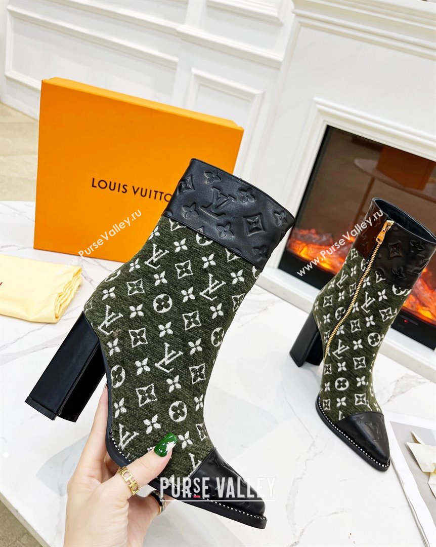 Louis Vuitton Monogram Leather and Velvet Ankle Boots 9.5cm Green 2023 LV101201 (MD-231012107)