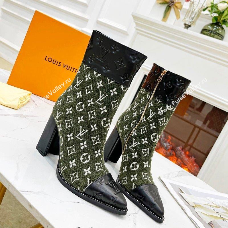 Louis Vuitton Monogram Leather and Velvet Ankle Boots 9.5cm Green 2023 LV101201 (MD-231012107)