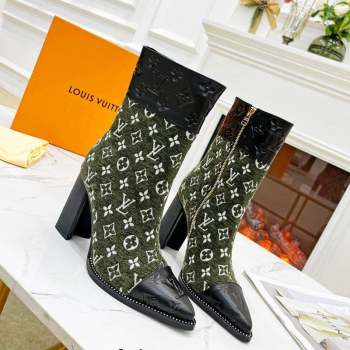 Louis Vuitton Monogram Leather and Velvet Ankle Boots 9.5cm Green 2023 LV101201 (MD-231012107)