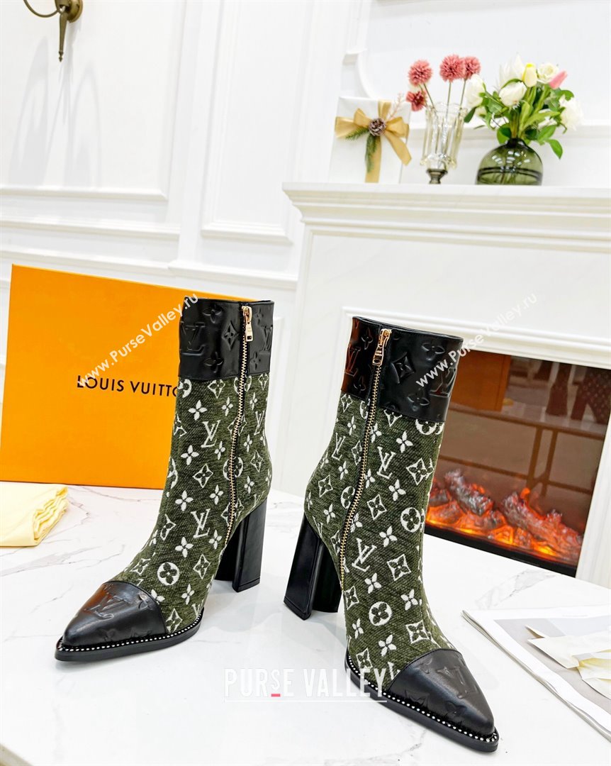 Louis Vuitton Monogram Leather and Velvet Ankle Boots 9.5cm Green 2023 LV101201 (MD-231012107)