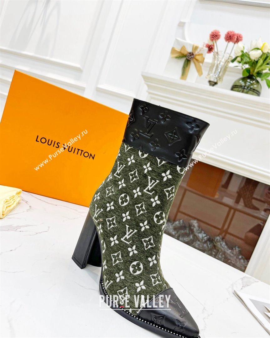 Louis Vuitton Monogram Leather and Velvet Ankle Boots 9.5cm Green 2023 LV101201 (MD-231012107)