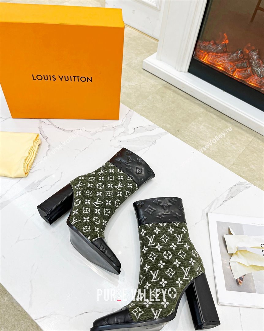 Louis Vuitton Monogram Leather and Velvet Ankle Boots 9.5cm Green 2023 LV101201 (MD-231012107)