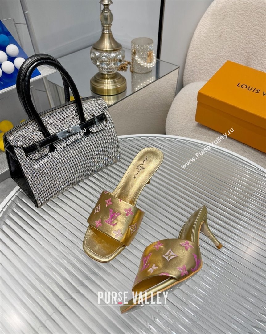 Louis Vuitton Revival Heel Slide Sandals 6.5cm in Monogram Leather Gold 2023 1ABPEC (MD-231012151)