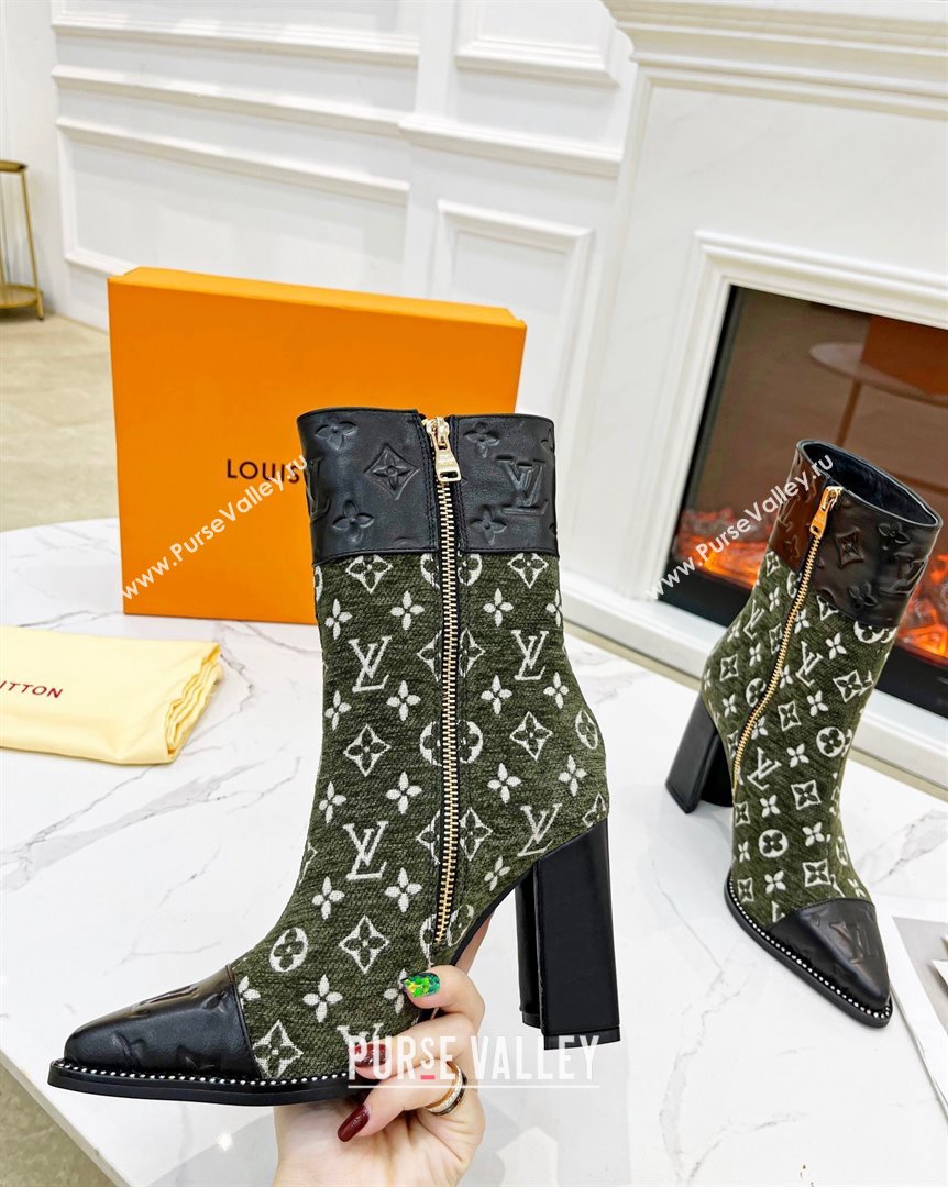 Louis Vuitton Monogram Leather and Velvet Ankle Boots 9.5cm Green 2023 LV101201 (MD-231012107)