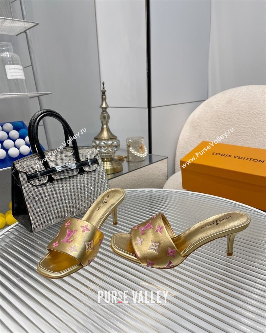 Louis Vuitton Revival Heel Slide Sandals 6.5cm in Monogram Leather Gold 2023 1ABPEC (MD-231012151)