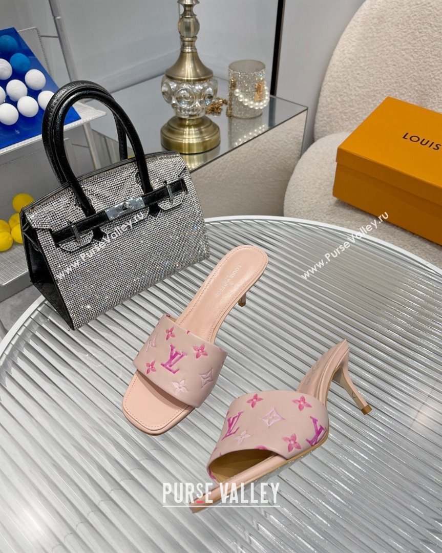 Louis Vuitton Revival Heel Slide Sandals 6.5cm in Monogram Leather Light Pink 2023 1ABPEC (MD-231012152)